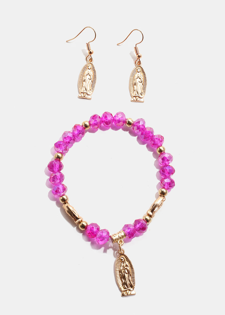 Rosary Bracelet & Earring Set G. Pink JEWELRY - Shop Miss A