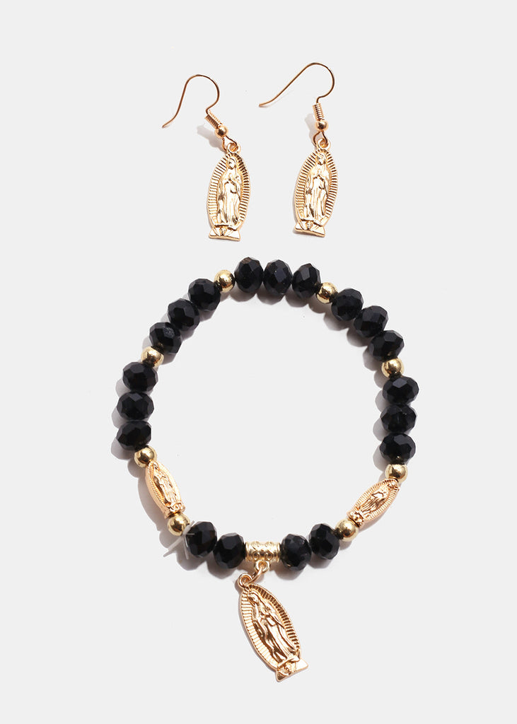 Rosary Bracelet & Earring Set G. Black JEWELRY - Shop Miss A