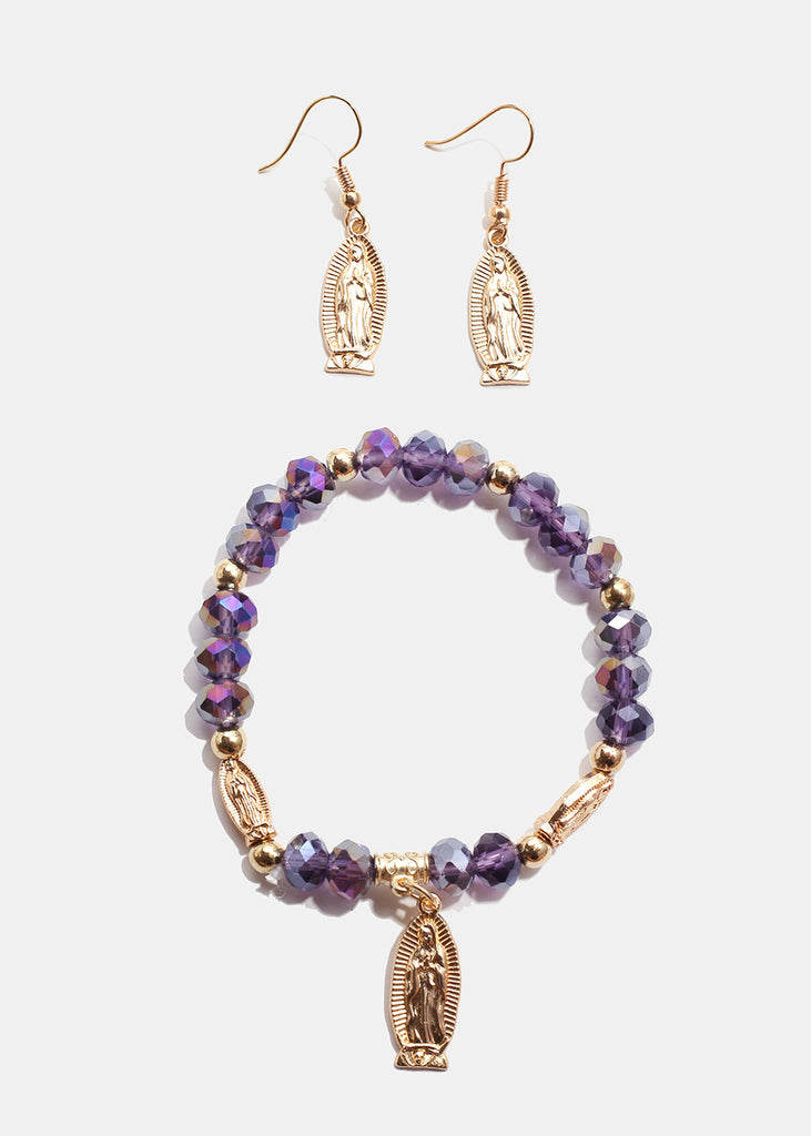 Rosary Bracelet & Earring Set G. Purple JEWELRY - Shop Miss A