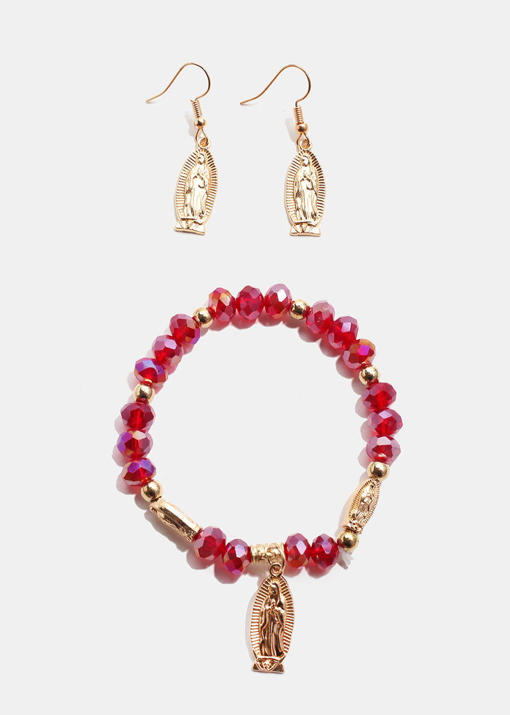 Rosary Bracelet & Earring Set G. Red JEWELRY - Shop Miss A