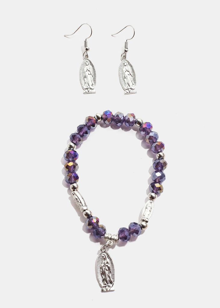 Rosary Bracelet & Earring Set S. Purple JEWELRY - Shop Miss A