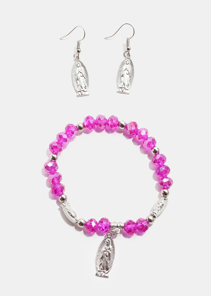 Rosary Bracelet & Earring Set S. Pink JEWELRY - Shop Miss A