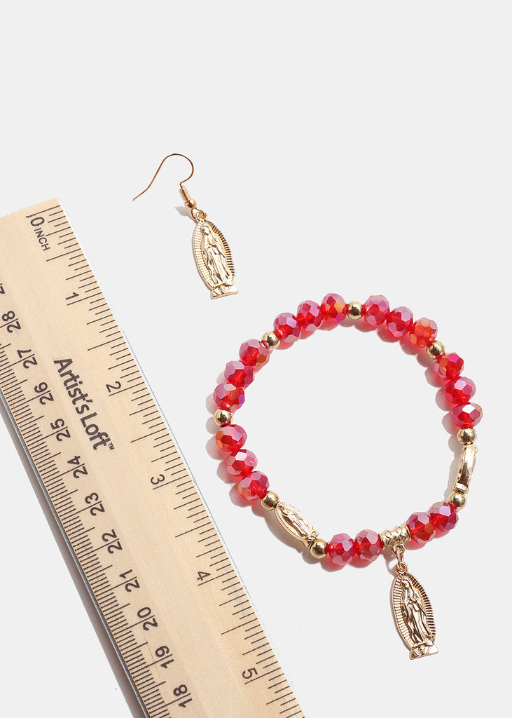 Red Virgin Mary Bead Bracelet & Earring Set  JEWELRY - Shop Miss A