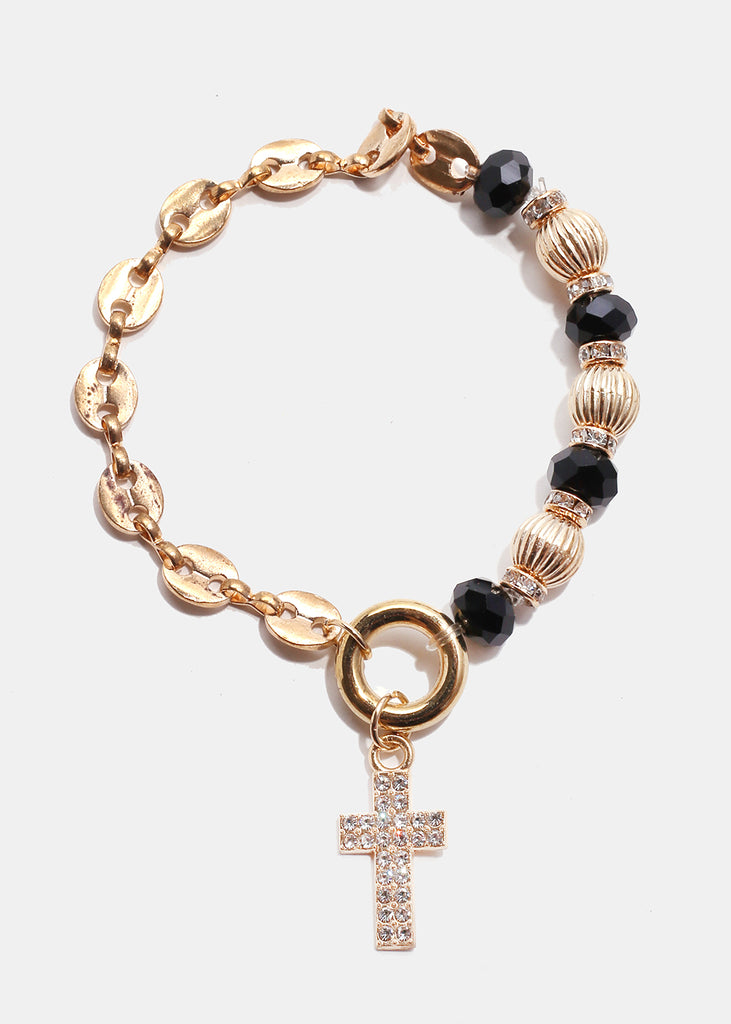 Bead Bracelet with Cross Black JEWELRY - Shop Miss A
