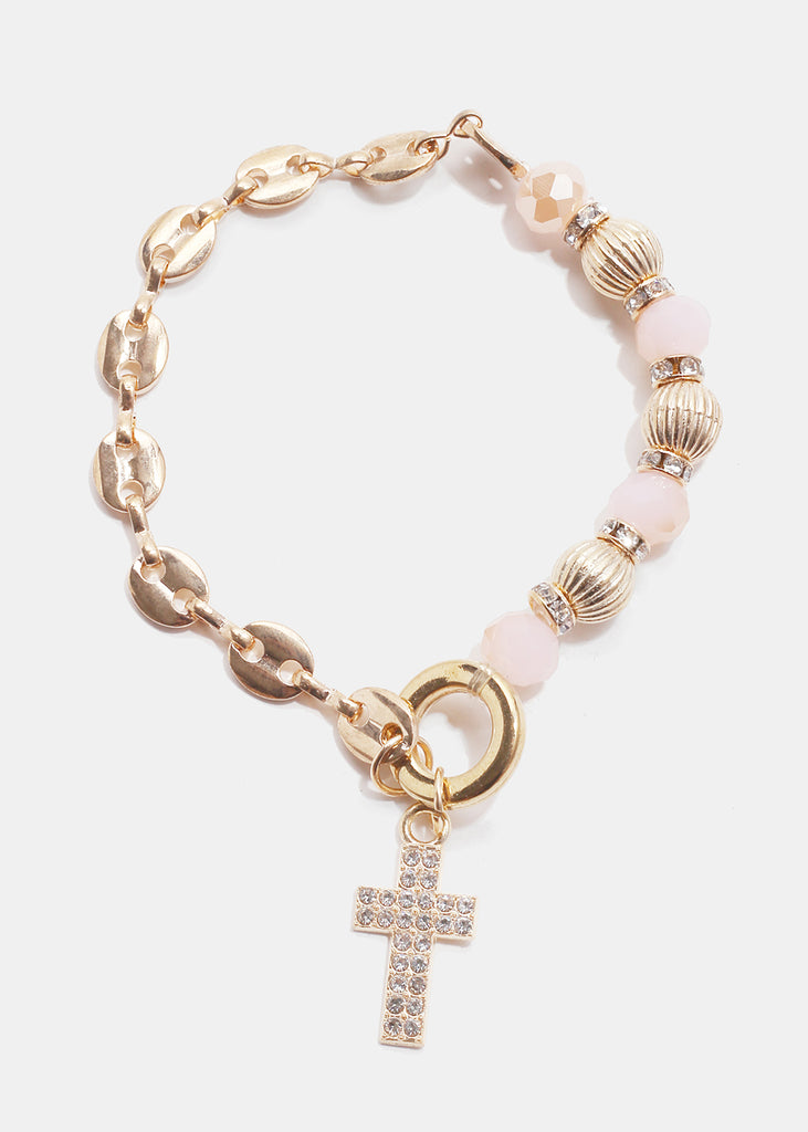 Bead Bracelet with Cross Pink JEWELRY - Shop Miss A