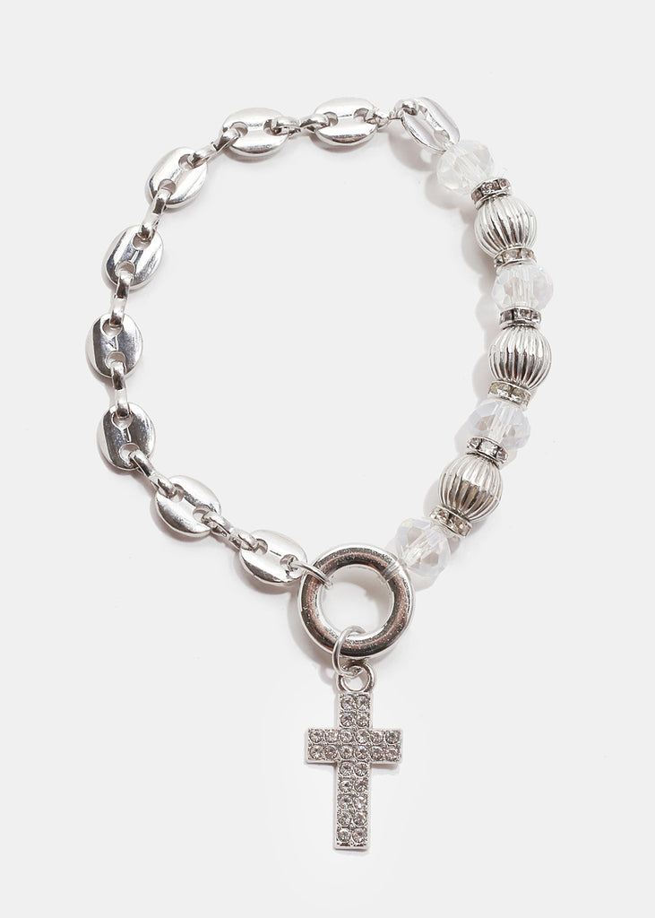 Bead Bracelet with Cross Clear JEWELRY - Shop Miss A