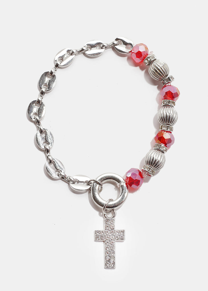 Bead Bracelet with Cross Red JEWELRY - Shop Miss A