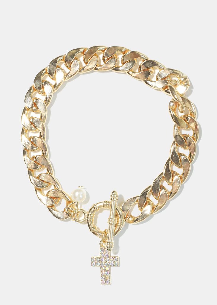 Thick Chain Bracelet with Cross G. Rainbow JEWELRY - Shop Miss A