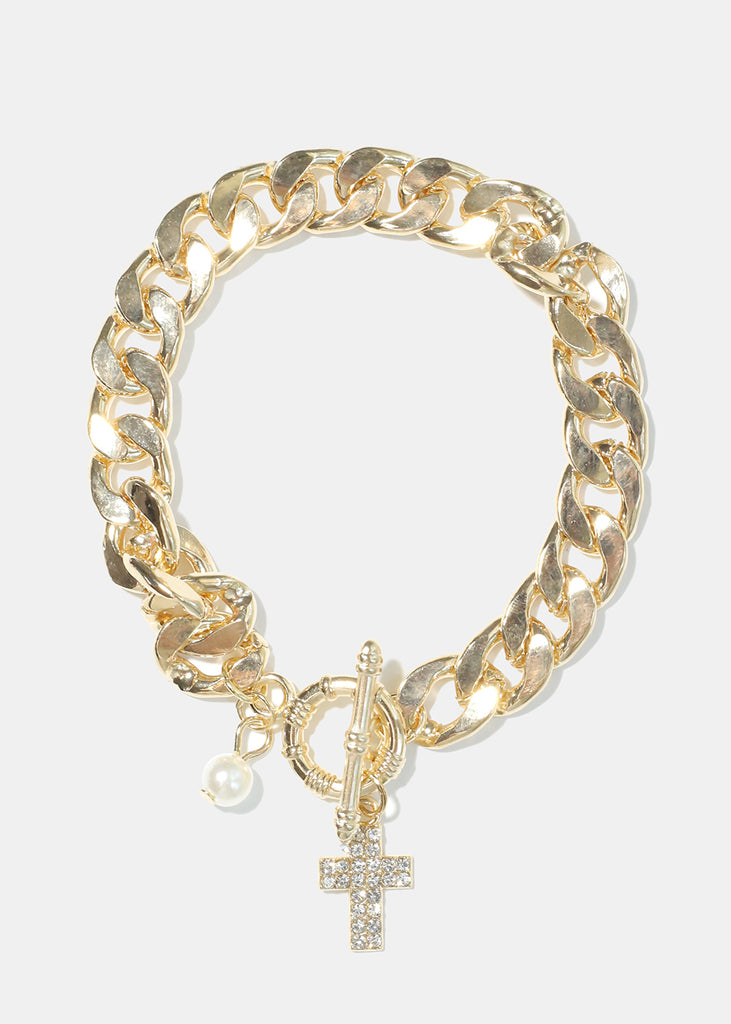 Thick Chain Bracelet with Cross G. Clear JEWELRY - Shop Miss A