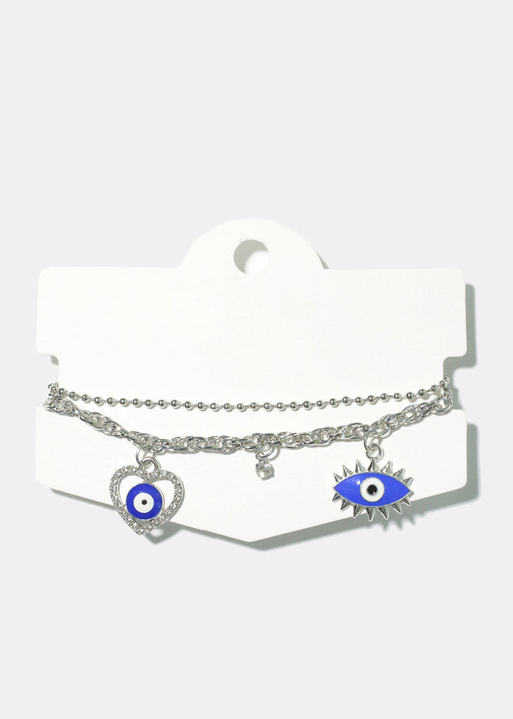 Evil Eye Charm Bracelet Silver JEWELRY - Shop Miss A