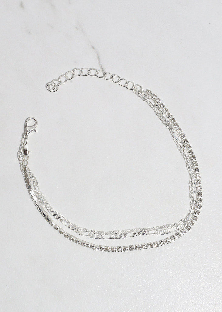 3 Layer Rhinestone Anklet Silver JEWELRY - Shop Miss A