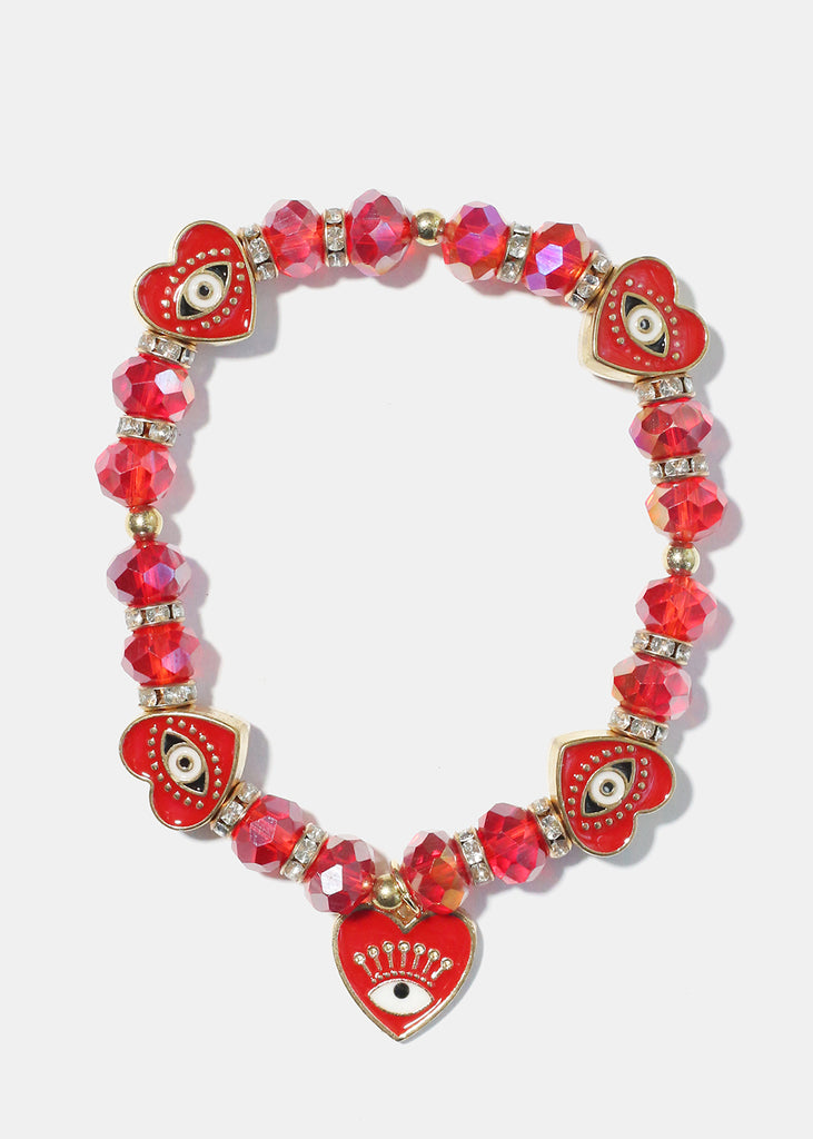 Heart with Evil Eye Charm Bracelet G. Red JEWELRY - Shop Miss A