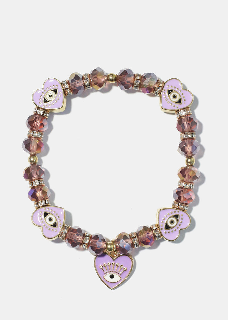 Heart with Evil Eye Charm Bracelet G. Purple JEWELRY - Shop Miss A