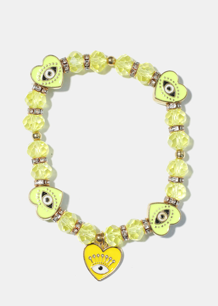 Heart with Evil Eye Charm Bracelet G. Yellow JEWELRY - Shop Miss A