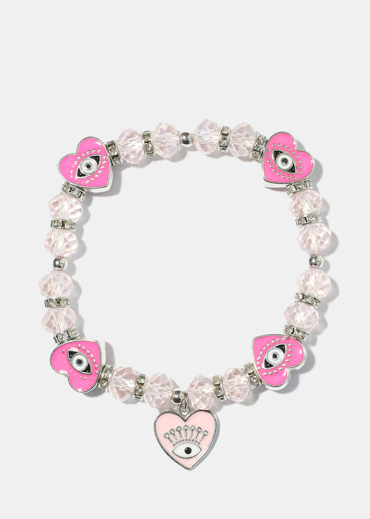 Heart with Evil Eye Charm Bracelet S. Pink JEWELRY - Shop Miss A