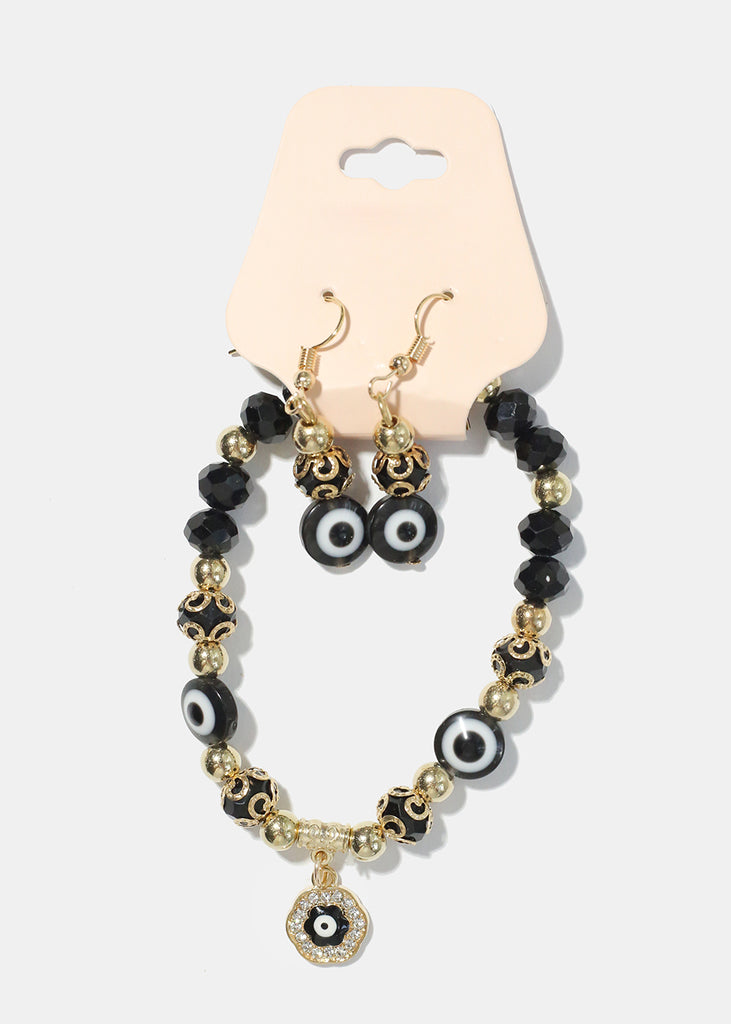 Evil Eye Bracelet & Earring Set G. Black JEWELRY - Shop Miss A
