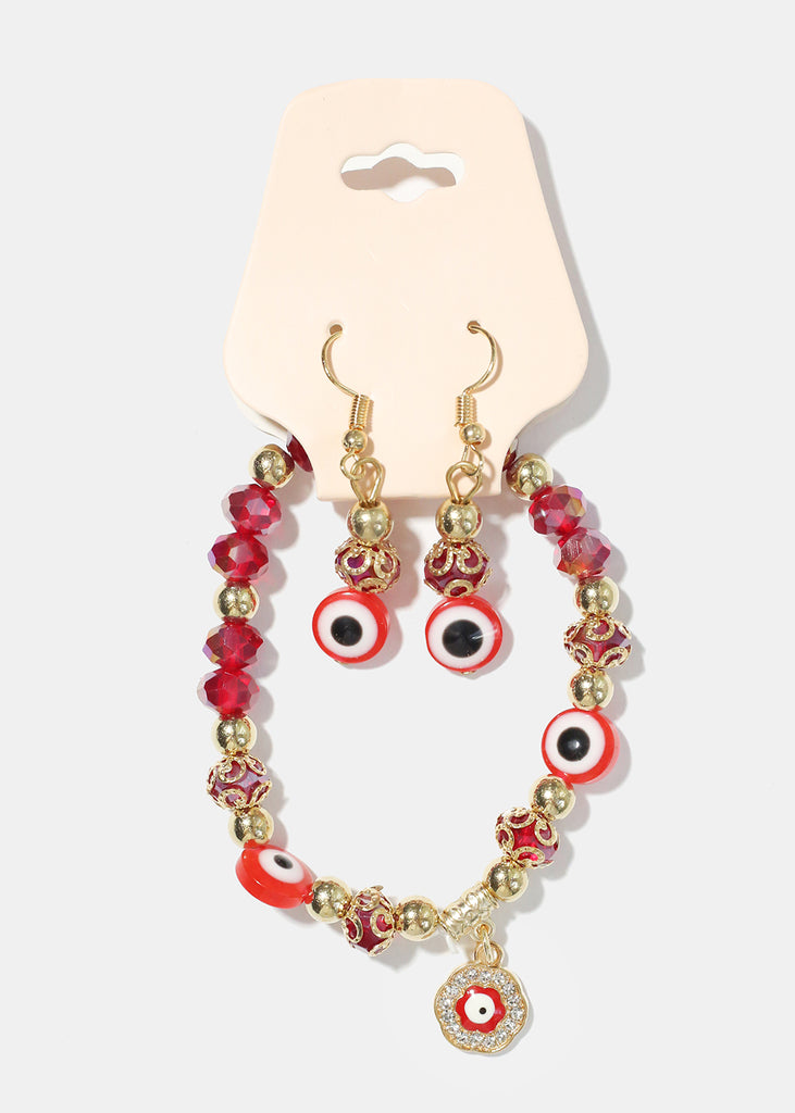 Evil Eye Bracelet & Earring Set G. Red JEWELRY - Shop Miss A