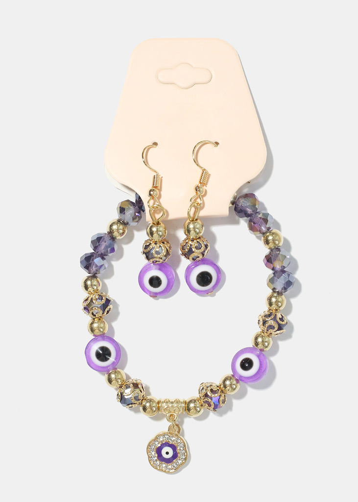 Evil Eye Bracelet & Earring Set G. Purple JEWELRY - Shop Miss A