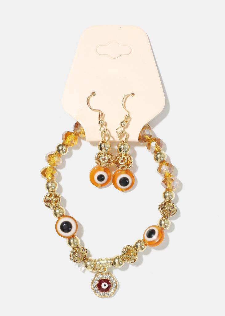 Evil Eye Bracelet & Earring Set Gold JEWELRY - Shop Miss A