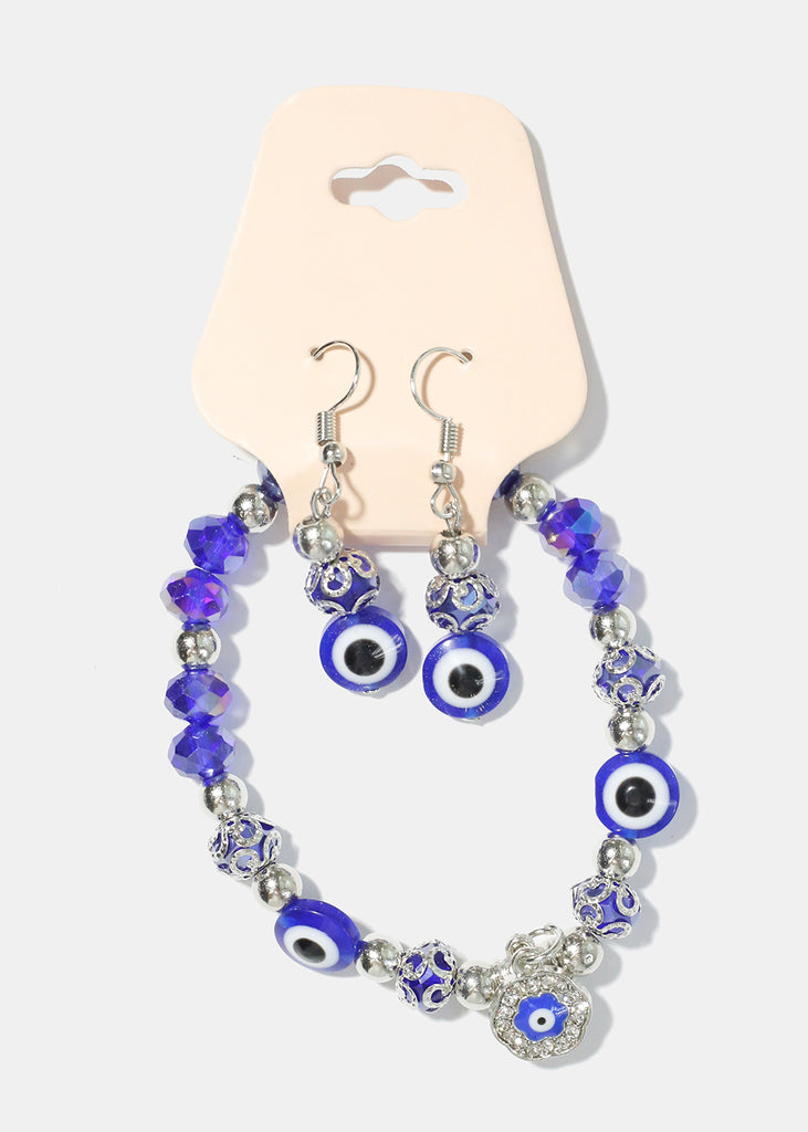 Evil Eye Bracelet & Earring Set S. Blue JEWELRY - Shop Miss A