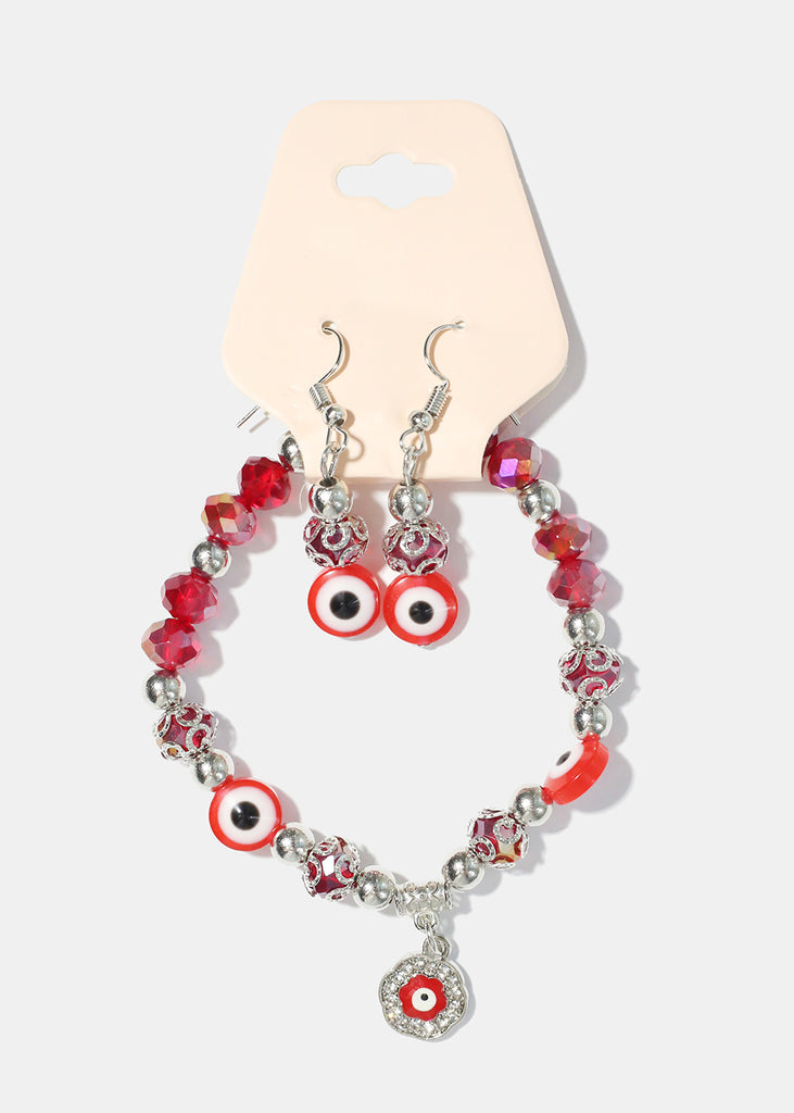 Evil Eye Bracelet & Earring Set S. Red JEWELRY - Shop Miss A
