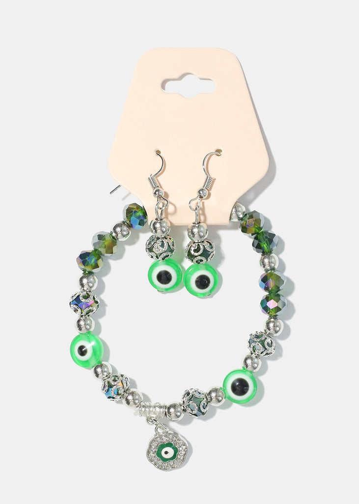Evil Eye Bracelet & Earring Set S. Green JEWELRY - Shop Miss A