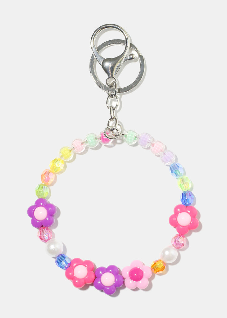 Pastel Flower Bead Bracelet Keychain Silver JEWELRY - Shop Miss A