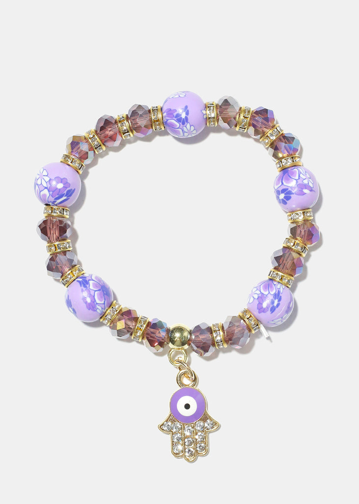 Hamsa Hand Charm Beaded Bracelet G. Purple JEWELRY - Shop Miss A