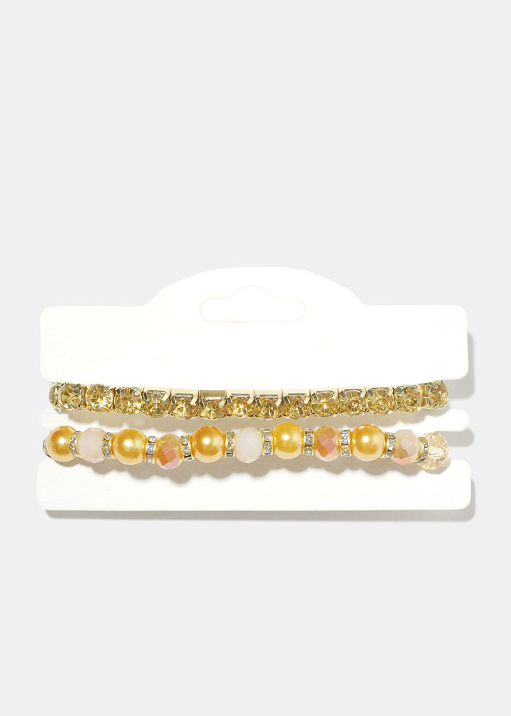 2 Piece Rhinestone & Bead Bracelet Gold JEWELRY - Shop Miss A