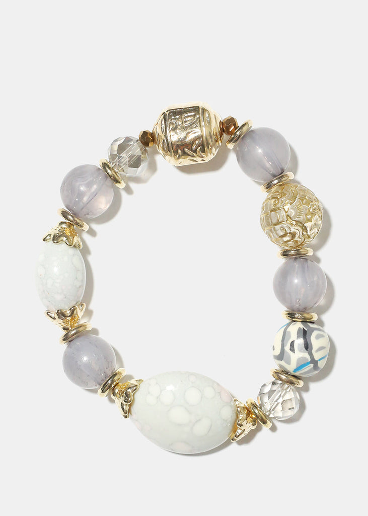 Stone Beaded Bracelet L. Purple JEWELRY - Shop Miss A