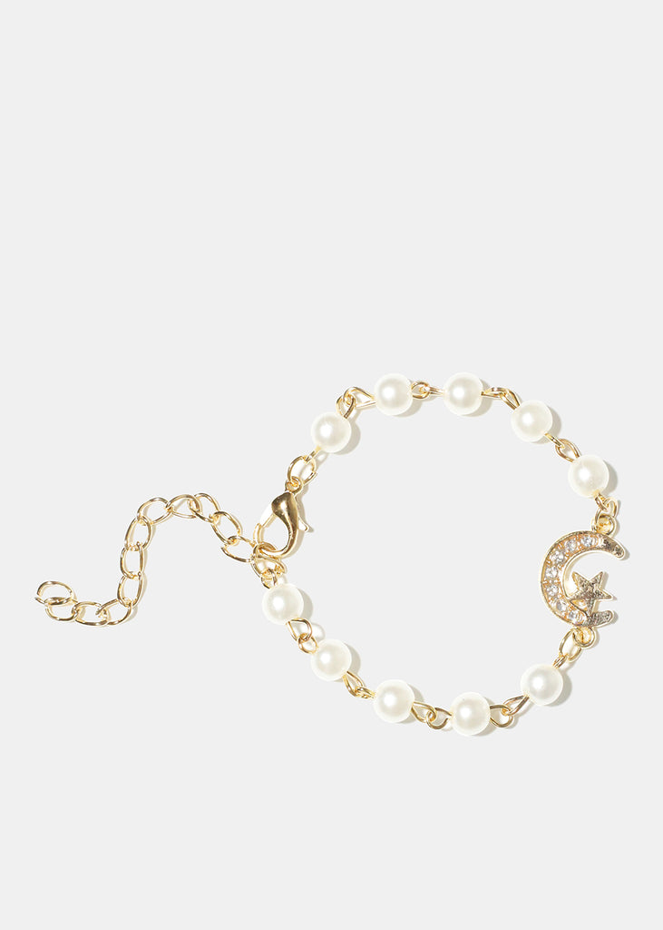 Pearl Bracelet with Crescent Moon and Star  JEWELRY - Shop Miss A