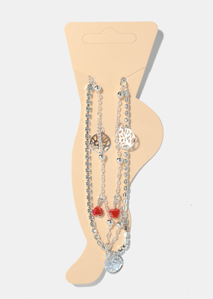 Heart & Tree of Life Charm Anklet S. Red JEWELRY - Shop Miss A