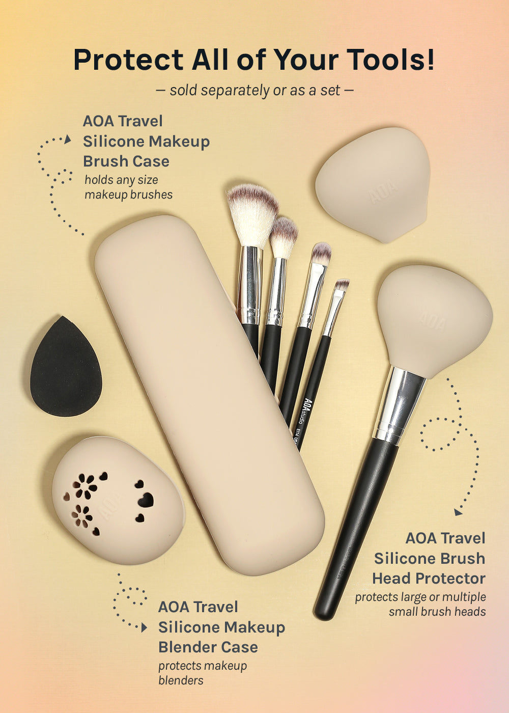 Xutong Silikon Make-up-Tasche Mit Beauty Blender Halter | Reise-Pinselhalter, Khaki, Wasserabweisend