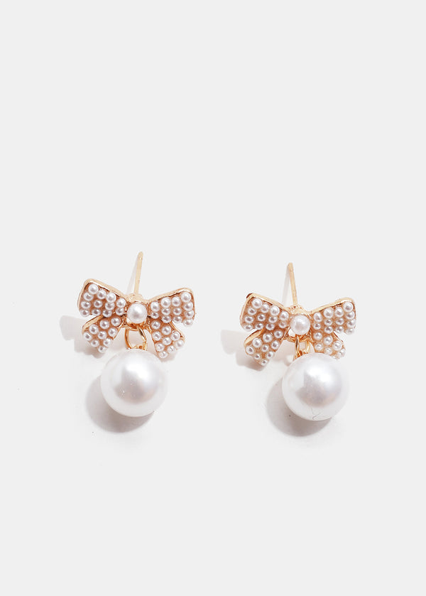 Bow Earrings with Pearls Gold JEWELRY - Shop Miss A