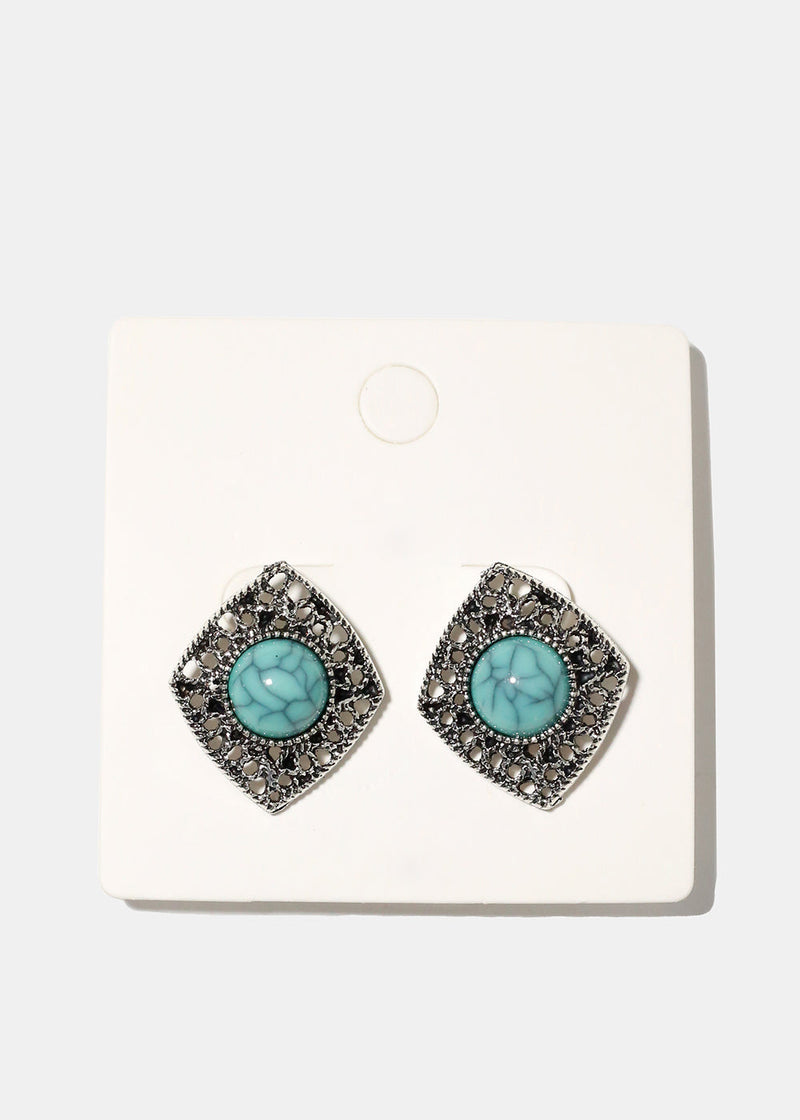 Diamond Shape Earring with Stone Turquoise JEWELRY - Shop Miss A
