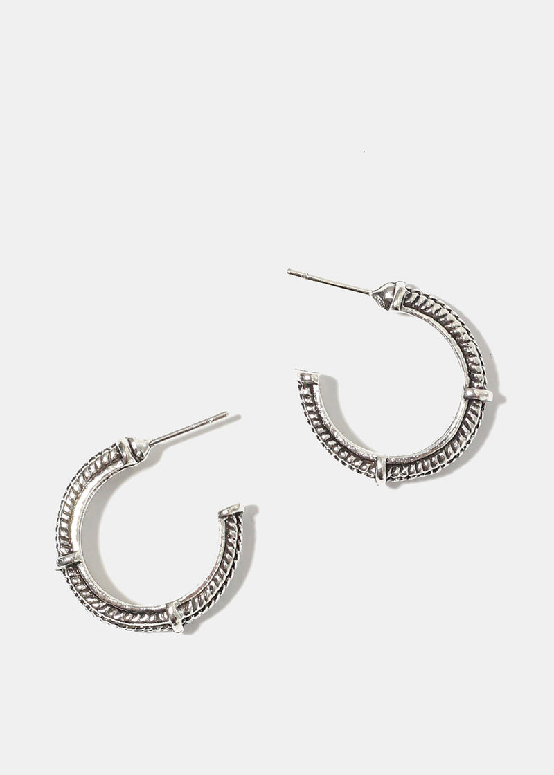 Textured Hoop Earrings Silver JEWELRY - Shop Miss A