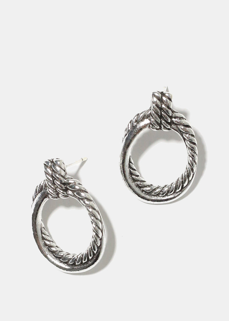 Rope Hoop Earrings Silver JEWELRY - Shop Miss A