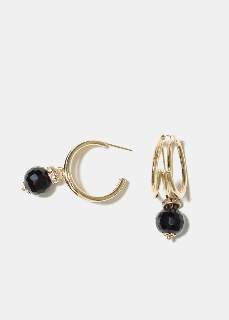 Dainty Hoop Earring with Bead Black JEWELRY - Shop Miss A