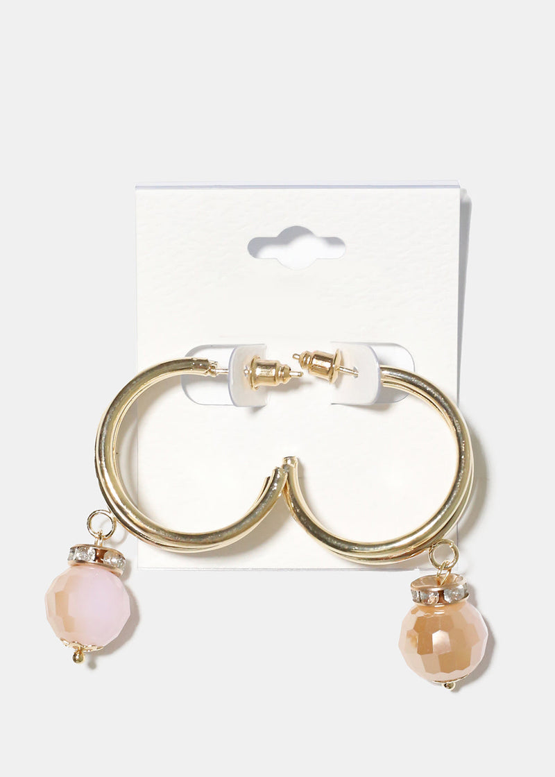 Dainty Hoop Earring with Bead Pink JEWELRY - Shop Miss A