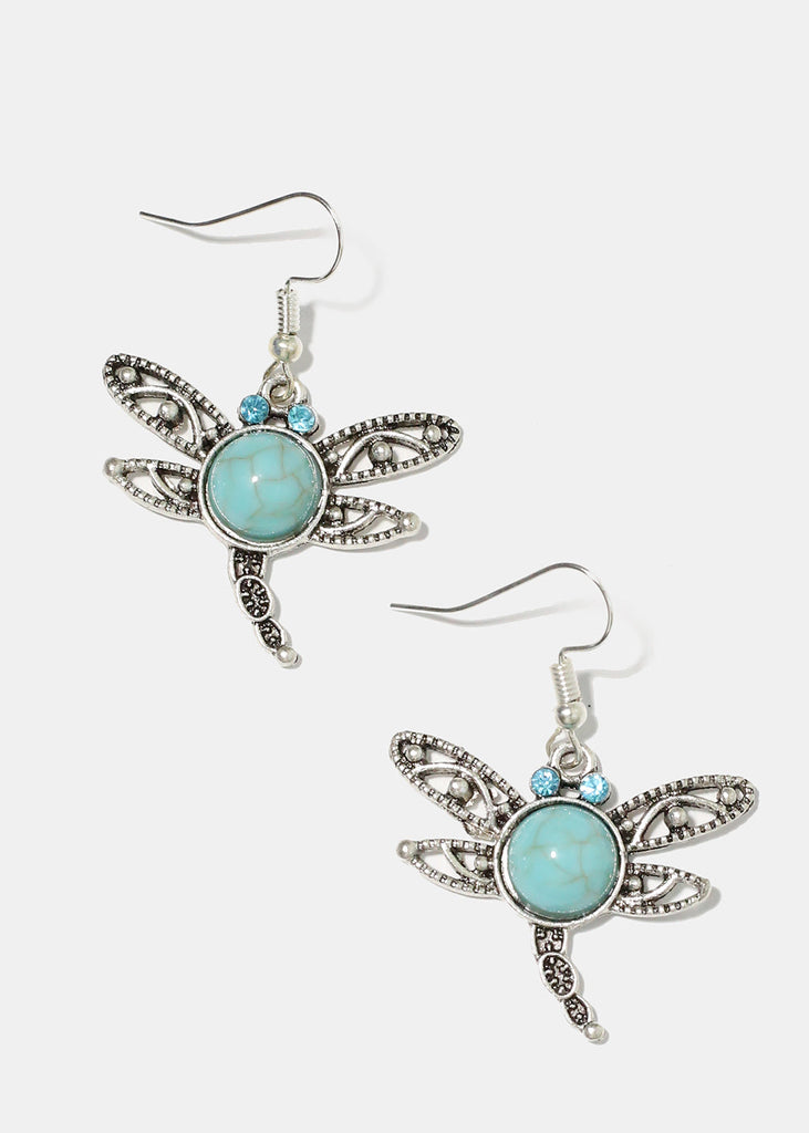 Turquoise Dragonfly Earrings Silver JEWELRY - Shop Miss A