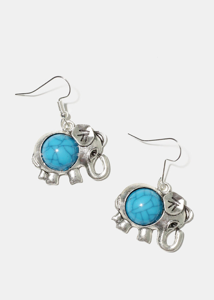 Turquoise Elephant Earrings Silver JEWELRY - Shop Miss A