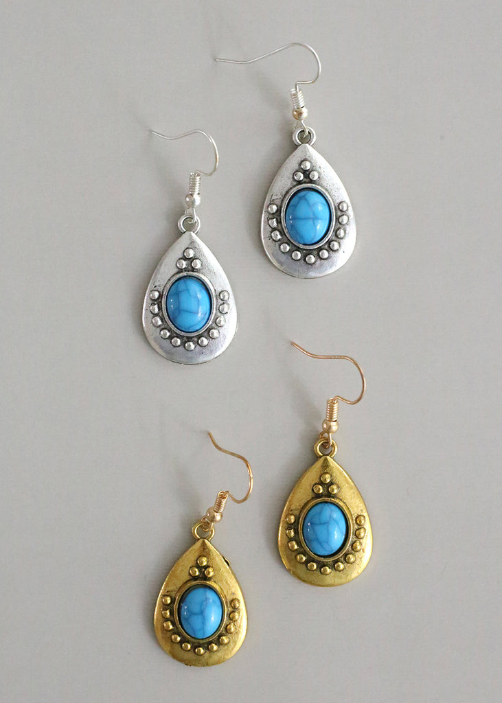 Turquoise Teardrop Stone Earrings  JEWELRY - Shop Miss A