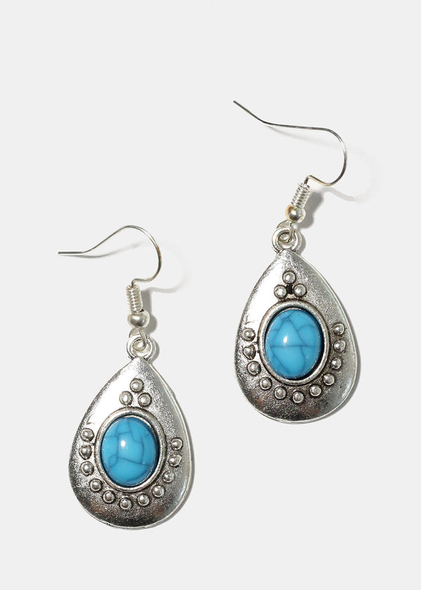 Turquoise Teardrop Stone Earrings Silver JEWELRY - Shop Miss A