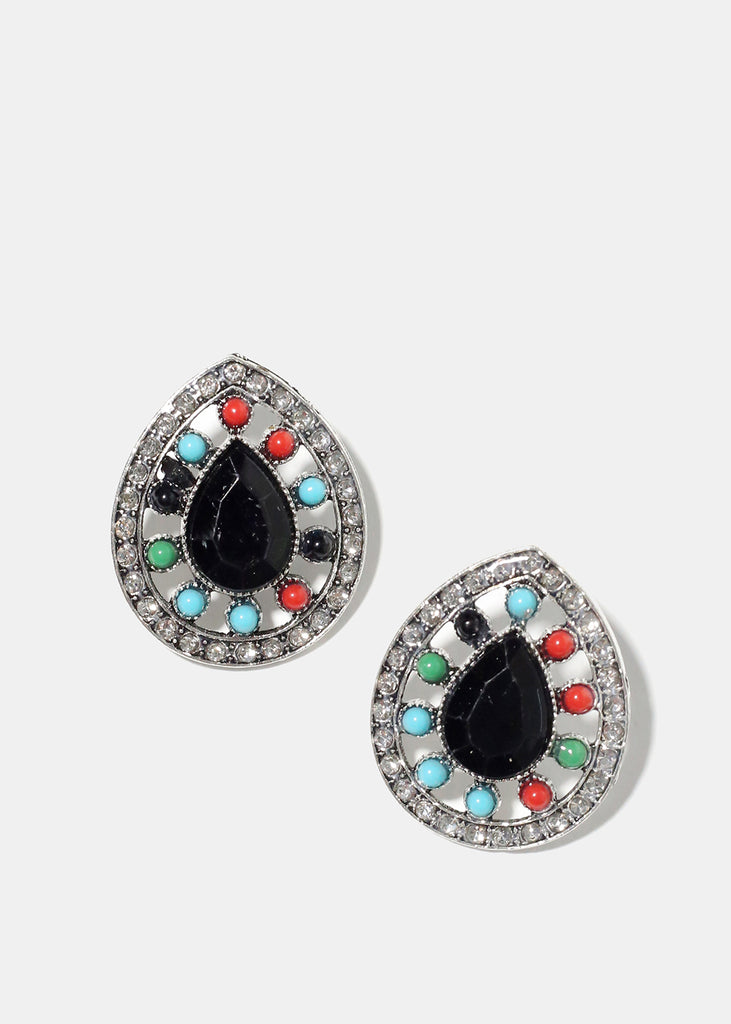 Teardrop Stone earrings Silver/Black JEWELRY - Shop Miss A