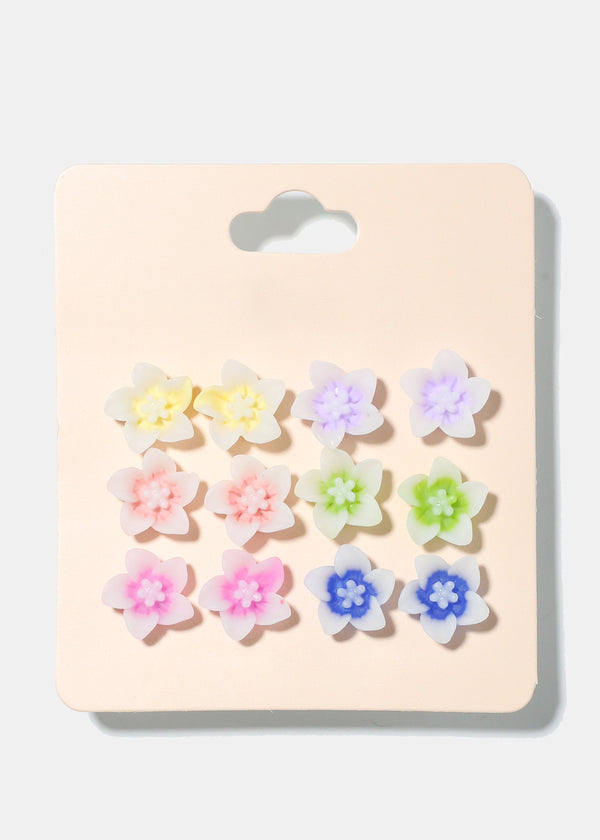 6 Pair Flower Earrings Blue JEWELRY - Shop Miss A
