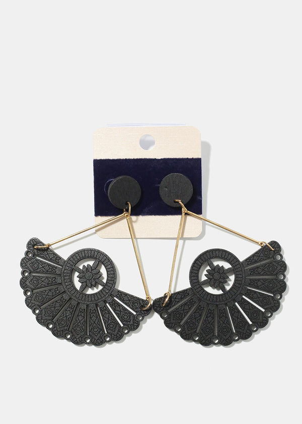 Wooden Fan Earrings Black JEWELRY - Shop Miss A