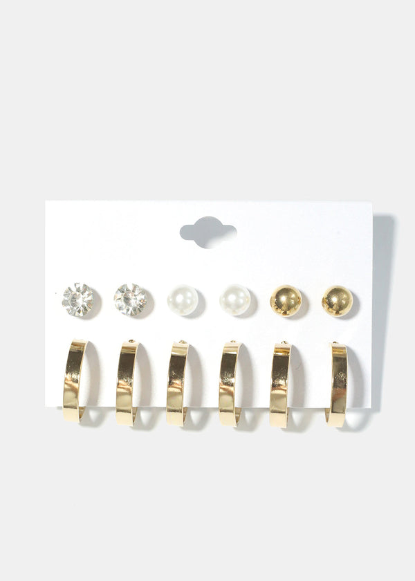 6 Pair Earring Set Gold JEWELRY - Shop Miss A