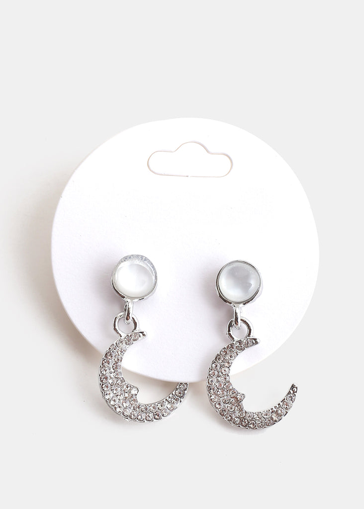 Crescent Moon Dangle Earrings Clear Silver JEWELRY - Shop Miss A