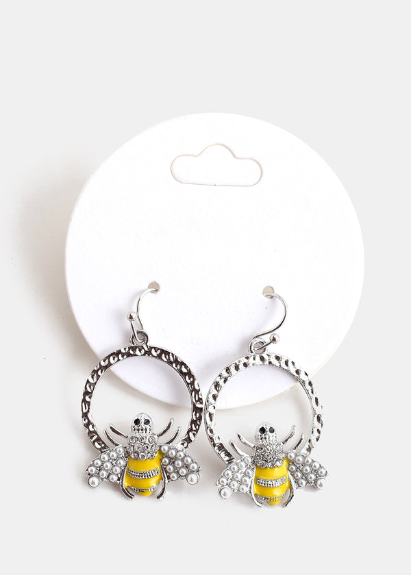 Small Hoop Earrings with Bumble Bee S. Yellow JEWELRY - Shop Miss A