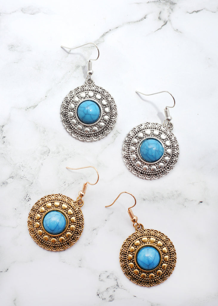 Circle Turquoise Stone Earrings  JEWELRY - Shop Miss A